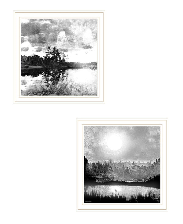 HomeRoots Set of Two Framed Contemporary Lake Scene Prints – Elegant Wall Art for Modern Home Decor 568437