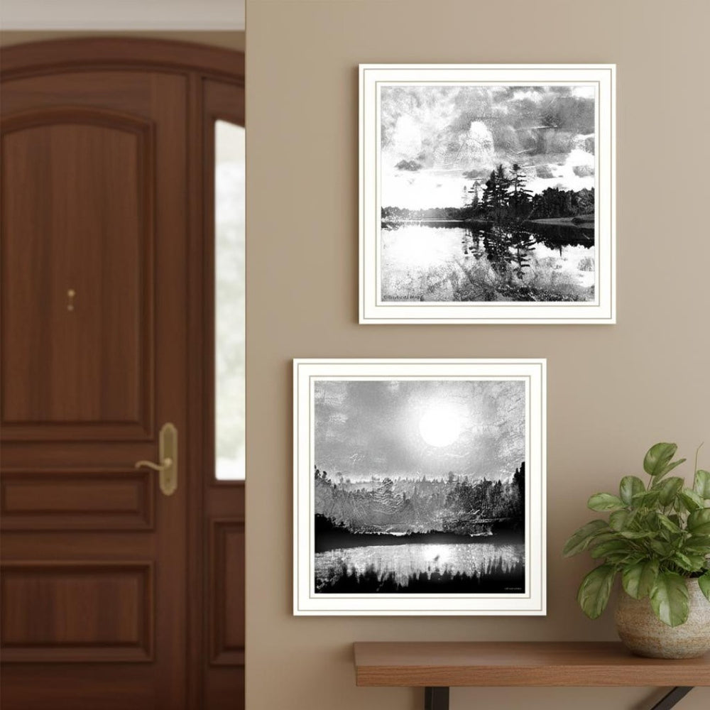 HomeRoots Set of Two Framed Contemporary Lake Scene Prints – Elegant Wall Art for Modern Home Decor 568437