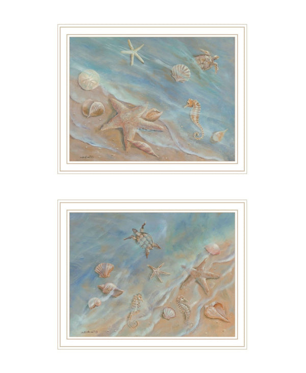 HomeRoots Set of Two "Seashore Stars" Coastal Framed Wall Art – Elegant Home Decor for Breezy Vibes! 568438