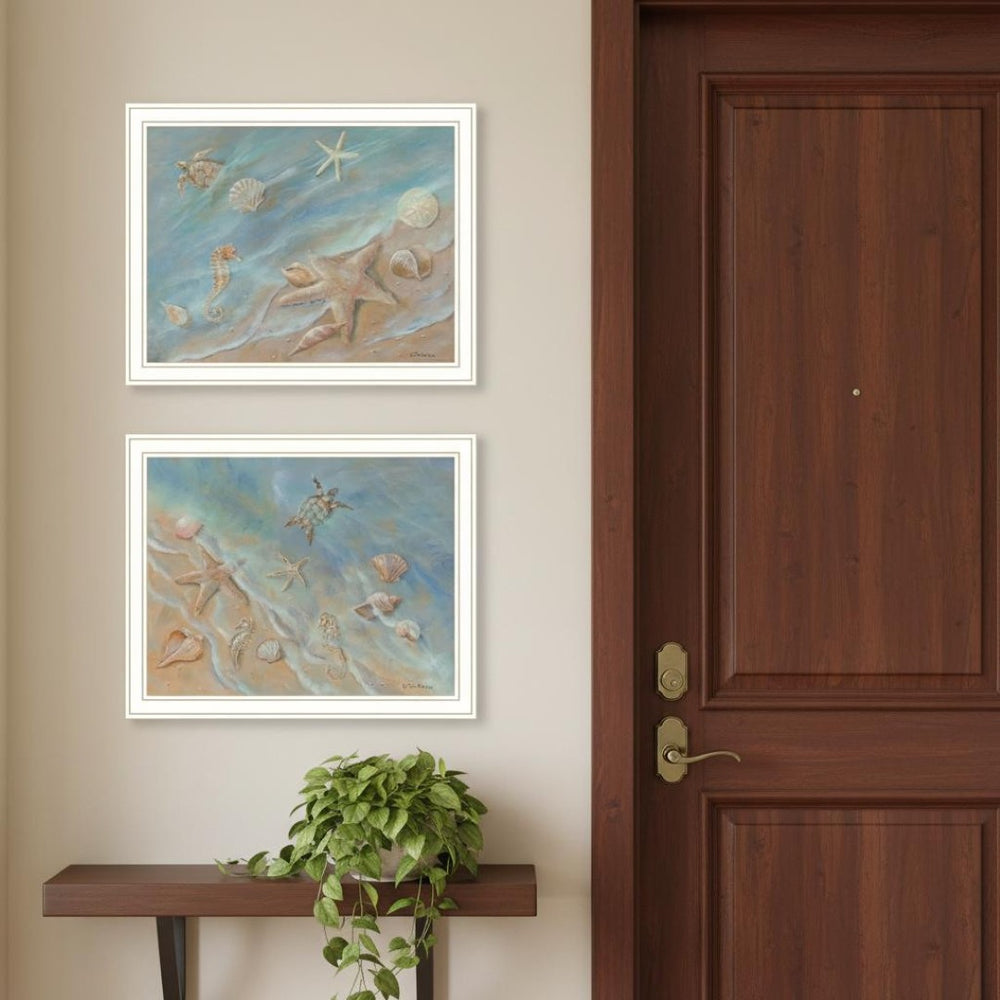 HomeRoots Set of Two "Seashore Stars" Coastal Framed Wall Art – Elegant Home Decor for Breezy Vibes! 568438