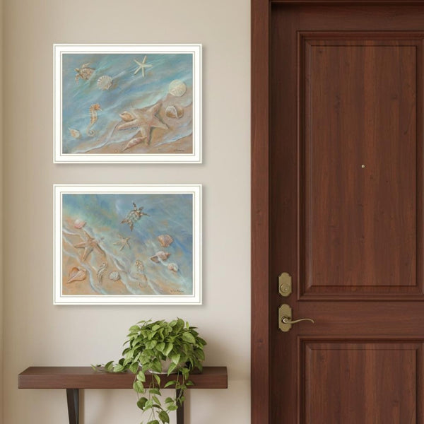 HomeRoots Set of Two "Seashore Stars" Coastal Framed Wall Art – Elegant Home Decor for Breezy Vibes! 568438