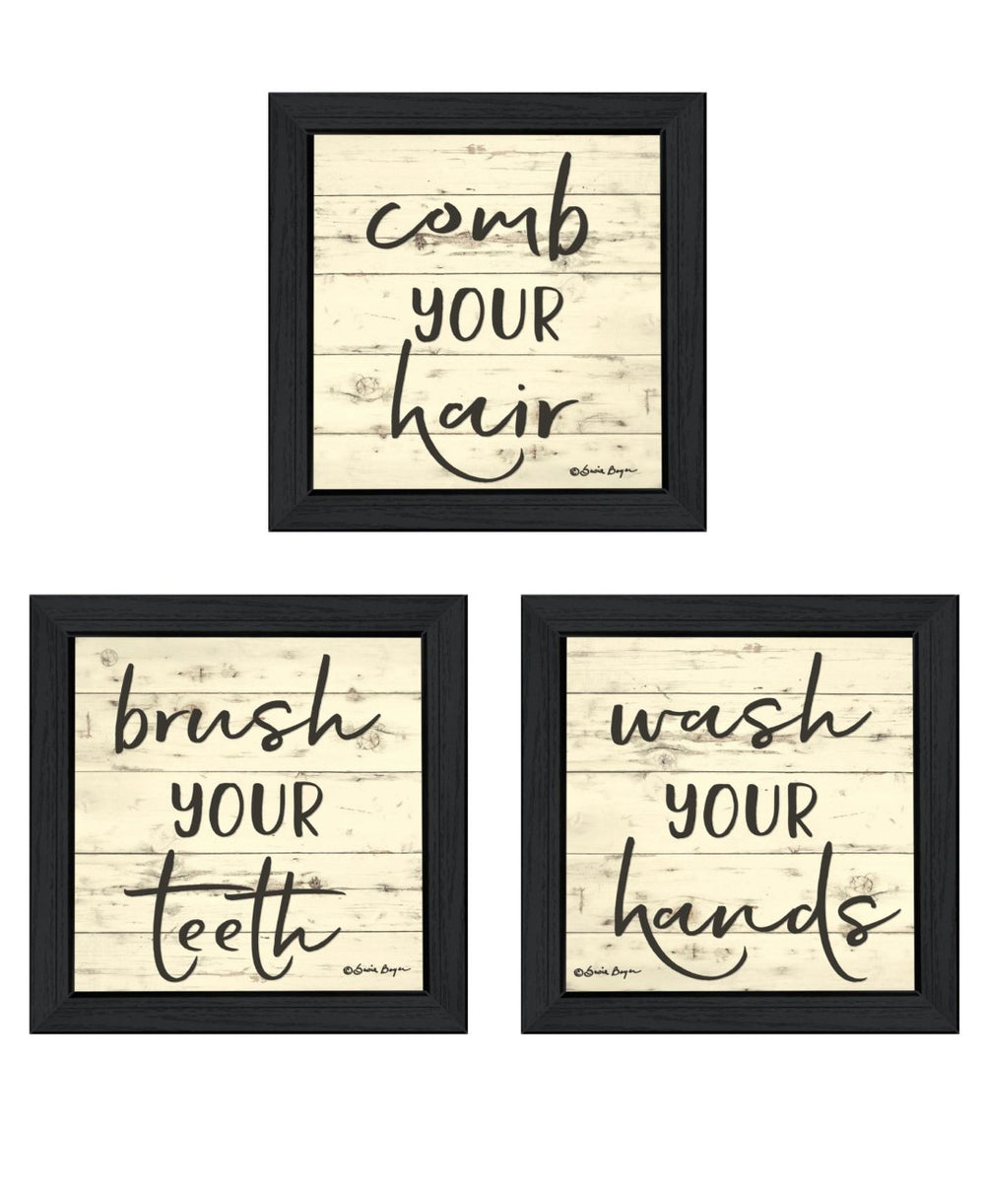 HomeRoots Set of Three Framed Bathroom Wall Art Prints - Modern Acrylic Designs for Stylish Decor Enhancements 568439