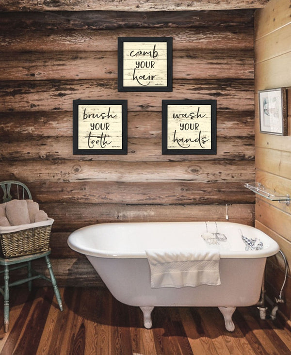 HomeRoots Set of Three Framed Bathroom Wall Art Prints - Modern Acrylic Designs for Stylish Decor Enhancements 568439