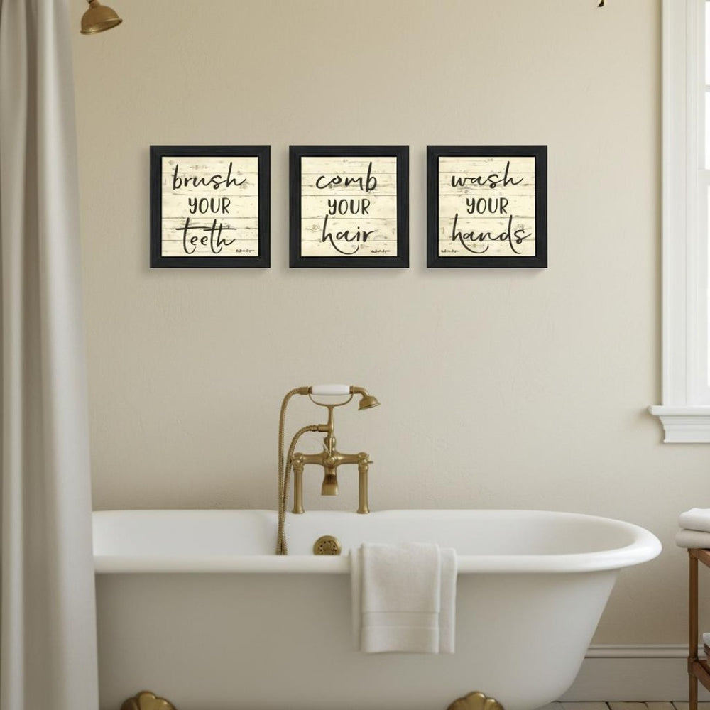 HomeRoots Set of Three Framed Bathroom Wall Art Prints - Modern Acrylic Designs for Stylish Decor Enhancements 568439