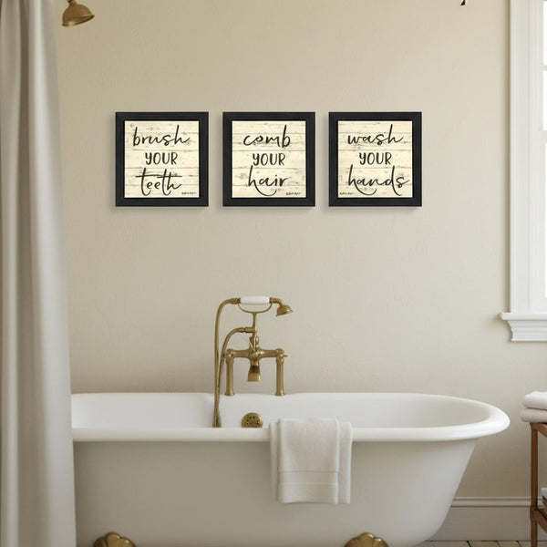 HomeRoots Set of Three Framed Bathroom Wall Art Prints - Modern Acrylic Designs for Stylish Decor Enhancements 568439