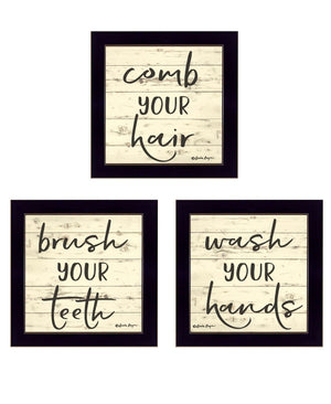 HomeRoots Set Of Three Framed Bathroom Wall Art Prints - Stylish Acrylic Designs for Chic Home Decor 568440