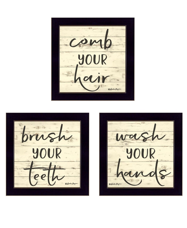 HomeRoots Set Of Three Framed Bathroom Wall Art Prints - Stylish Acrylic Designs for Chic Home Decor 568440