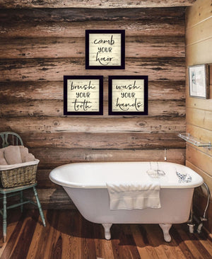 HomeRoots Set Of Three Framed Bathroom Wall Art Prints - Stylish Acrylic Designs for Chic Home Decor 568440