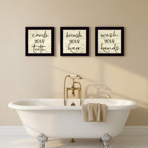 HomeRoots Set Of Three Framed Bathroom Wall Art Prints - Stylish Acrylic Designs for Chic Home Decor 568440