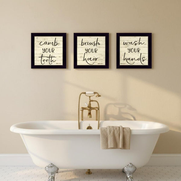 HomeRoots Set Of Three Framed Bathroom Wall Art Prints - Stylish Acrylic Designs for Chic Home Decor 568440