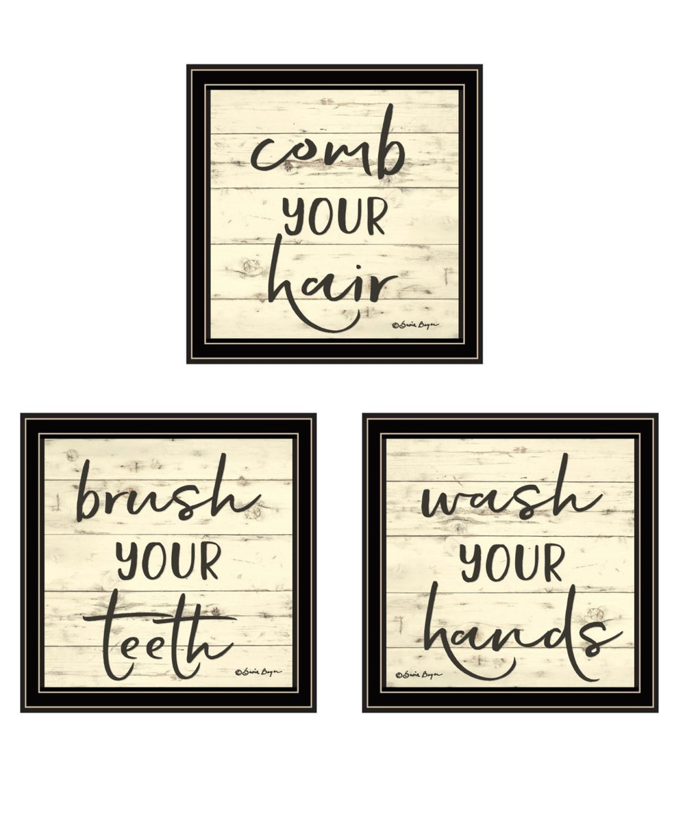 HomeRoots Set of Three Stylish Black Framed Bathroom Wall Art Prints – Vibrant Acrylic Decor for Any Space 568441