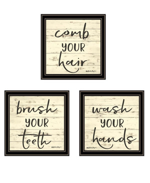 HomeRoots Set of Three Stylish Black Framed Bathroom Wall Art Prints – Vibrant Acrylic Decor for Any Space 568441