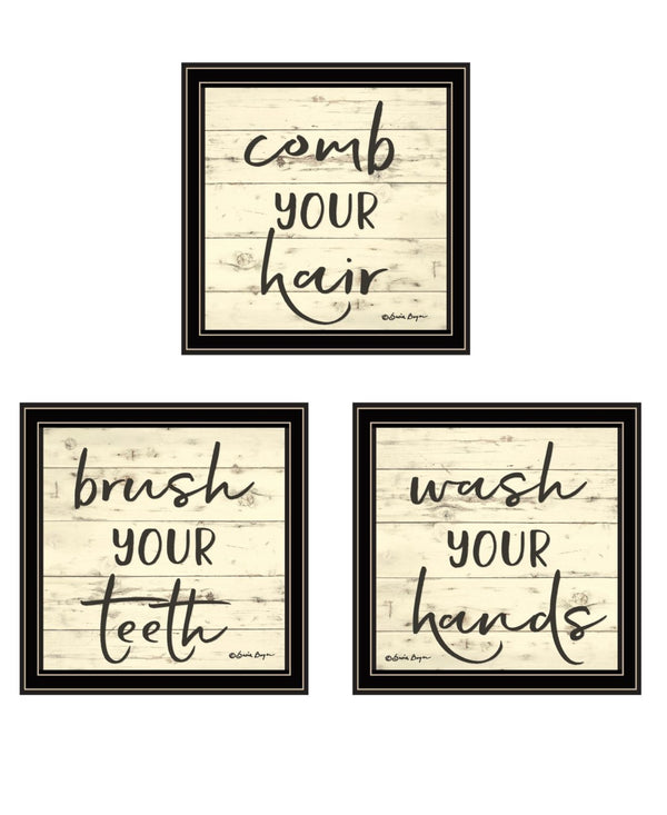 HomeRoots Set of Three Stylish Black Framed Bathroom Wall Art Prints – Vibrant Acrylic Decor for Any Space 568441