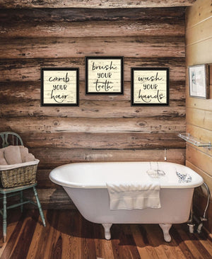HomeRoots Set of Three Stylish Black Framed Bathroom Wall Art Prints – Vibrant Acrylic Decor for Any Space 568441