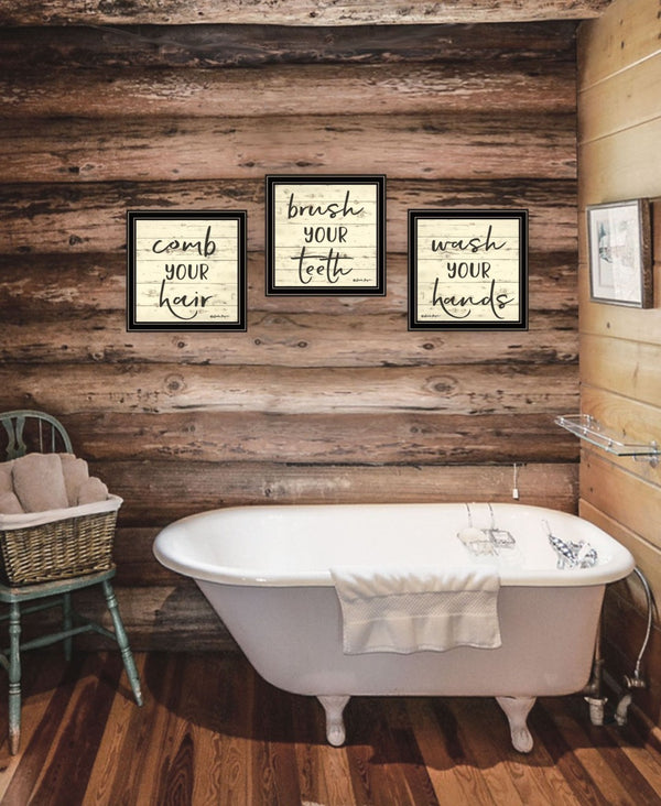 HomeRoots Set of Three Stylish Black Framed Bathroom Wall Art Prints – Vibrant Acrylic Decor for Any Space 568441