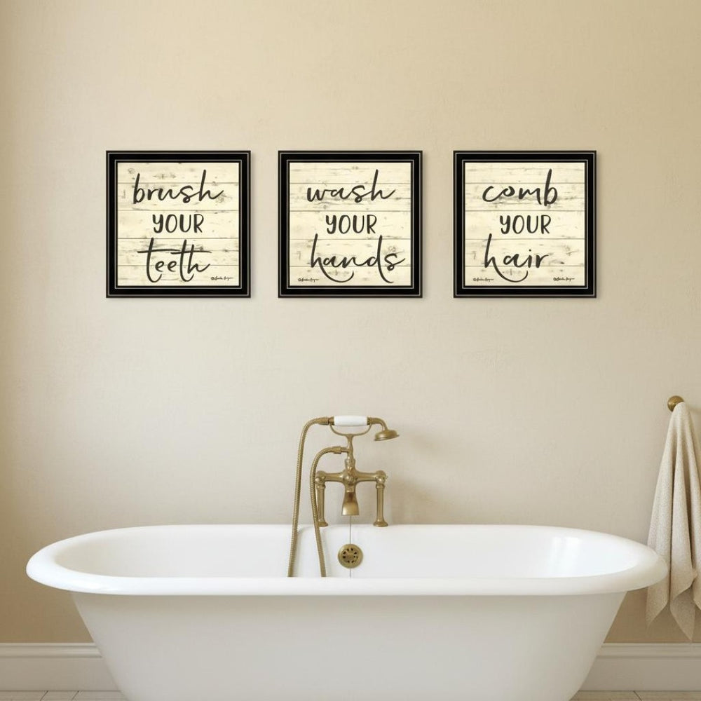 HomeRoots Set of Three Stylish Black Framed Bathroom Wall Art Prints – Vibrant Acrylic Decor for Any Space 568441