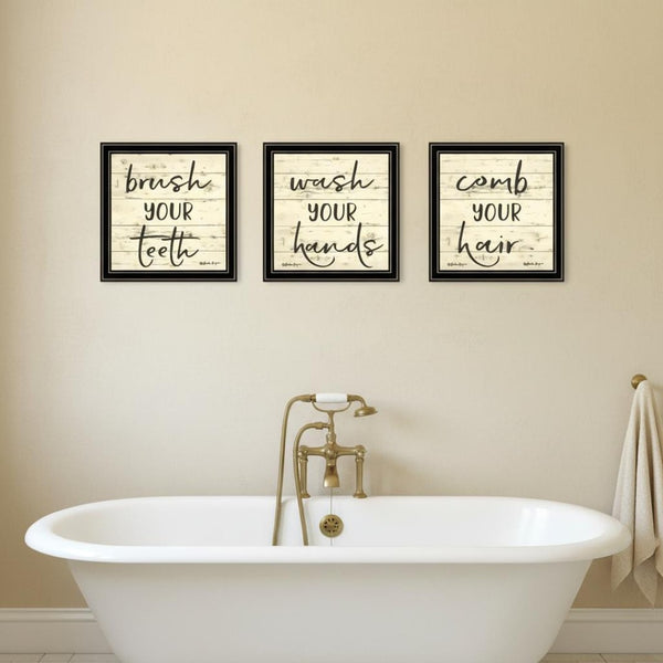 HomeRoots Set of Three Stylish Black Framed Bathroom Wall Art Prints – Vibrant Acrylic Decor for Any Space 568441