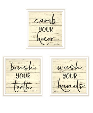 HomeRoots Set of Three Framed Bathroom Wall Art Prints - Stylish Acrylic Décor for a Chic Space 568442