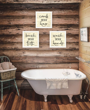HomeRoots Set of Three Framed Bathroom Wall Art Prints - Stylish Acrylic Décor for a Chic Space 568442