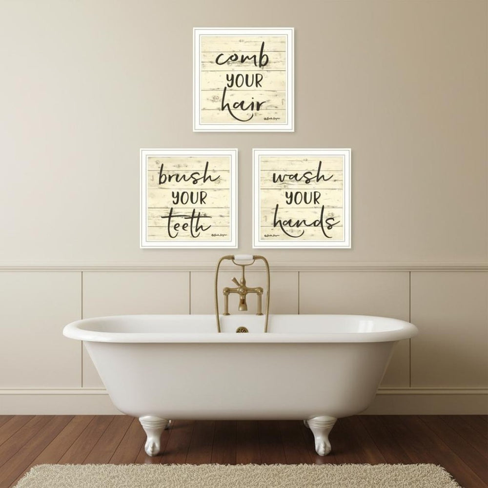 HomeRoots Set of Three Framed Bathroom Wall Art Prints - Stylish Acrylic Décor for a Chic Space 568442