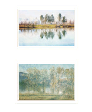 HomeRoots Set of Two Serene Lake Reflection Wall Art Prints in White Frames for Tranquil Home Décor 568444