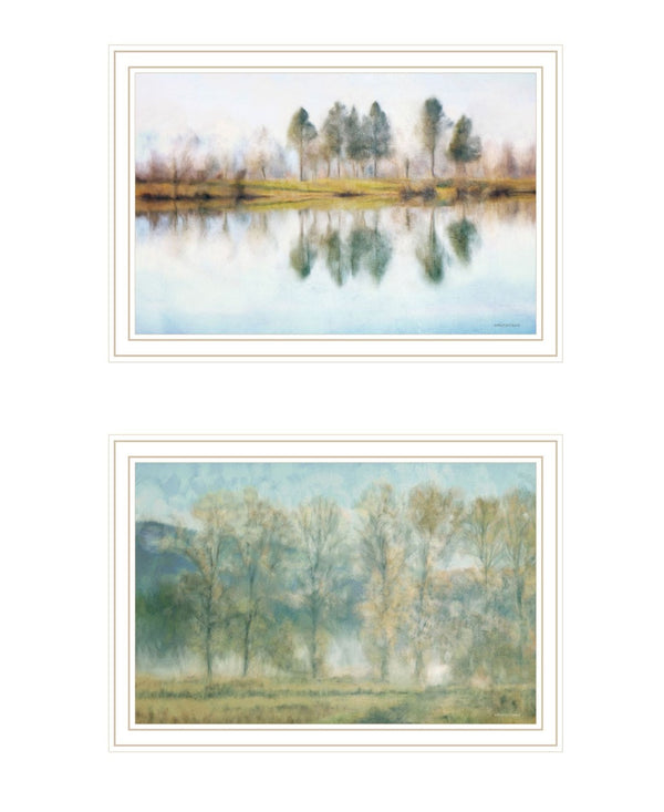 HomeRoots Set of Two Serene Lake Reflection Wall Art Prints in White Frames for Tranquil Home Décor 568444