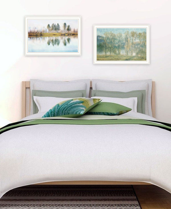 HomeRoots Set of Two Serene Lake Reflection Wall Art Prints in White Frames for Tranquil Home Décor 568444