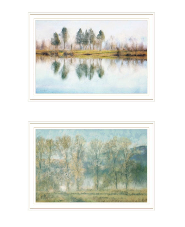 HomeRoots Set of Two Serene Lake Reflection Wall Art Prints in White Frames for Tranquil Home Décor 568444