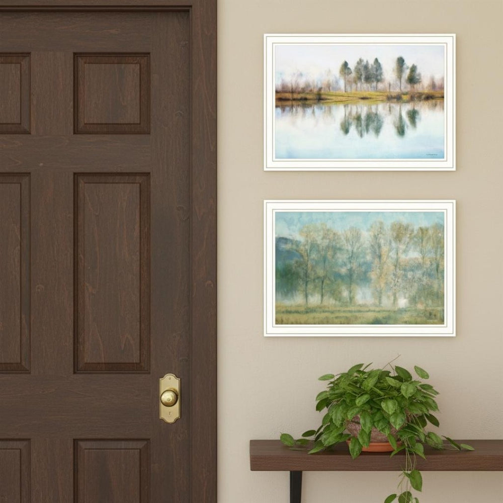 HomeRoots Set of Two Serene Lake Reflection Wall Art Prints in White Frames for Tranquil Home Décor 568444