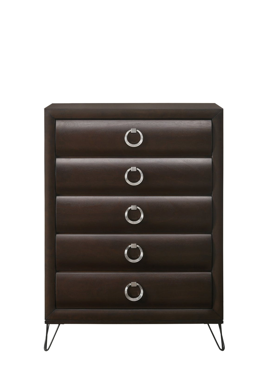 English Elm Tablita Dark Merlot Finish Chest with 5 Curved Drawers, Felt-Lined Top, Kenlin Glides, V-Legs B2726P261875