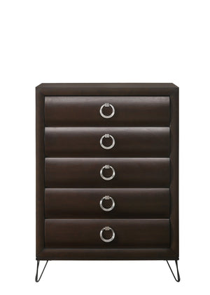 English Elm Tablita Dark Merlot Finish Chest with 5 Curved Drawers, Felt-Lined Top, Kenlin Glides, V-Legs B2726P261875