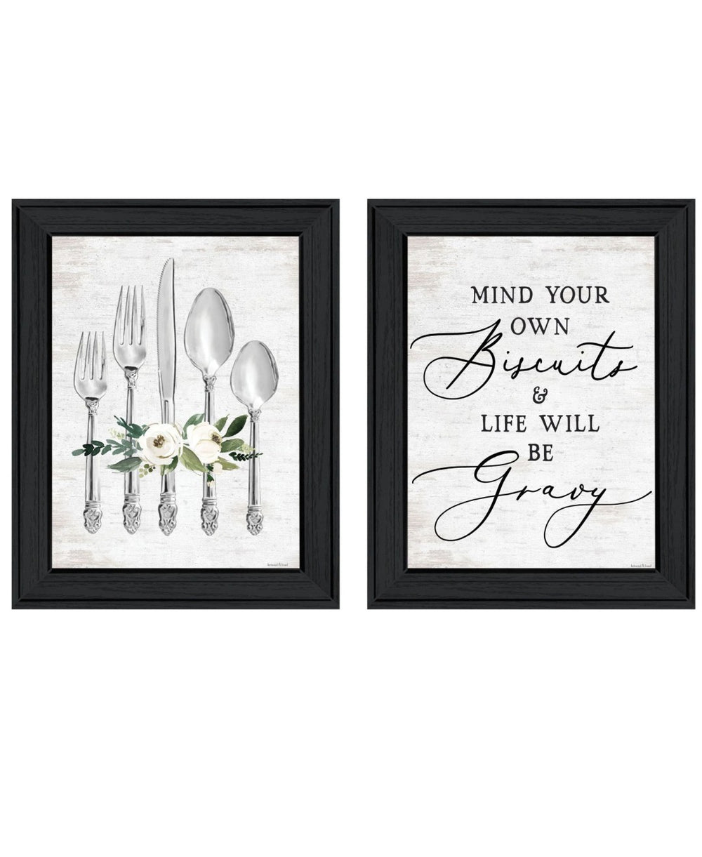 HomeRoots Set of Two Contemporary Framed Wall Art Prints – Whimsical Black Frames for Dining & Home Décor 568446