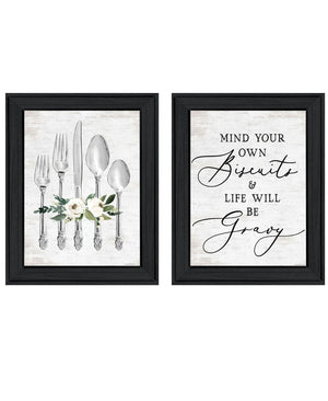 HomeRoots Set of Two Contemporary Framed Wall Art Prints – Whimsical Black Frames for Dining & Home Décor 568446