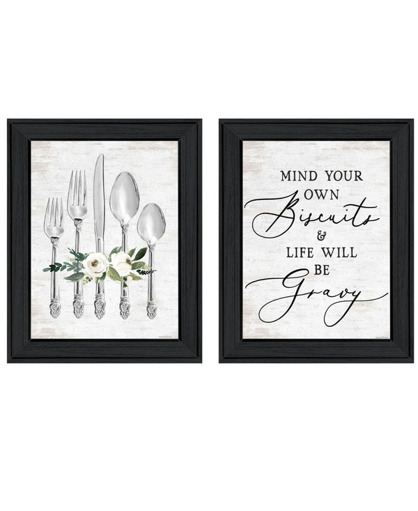 HomeRoots Set of Two Contemporary Framed Wall Art Prints – Whimsical Black Frames for Dining & Home Décor 568446