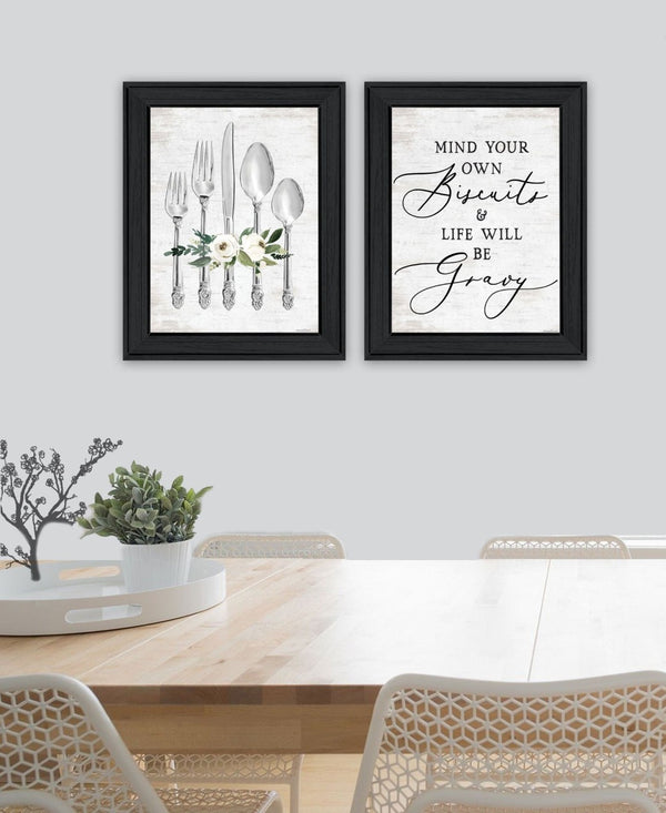 HomeRoots Set of Two Contemporary Framed Wall Art Prints – Whimsical Black Frames for Dining & Home Décor 568446