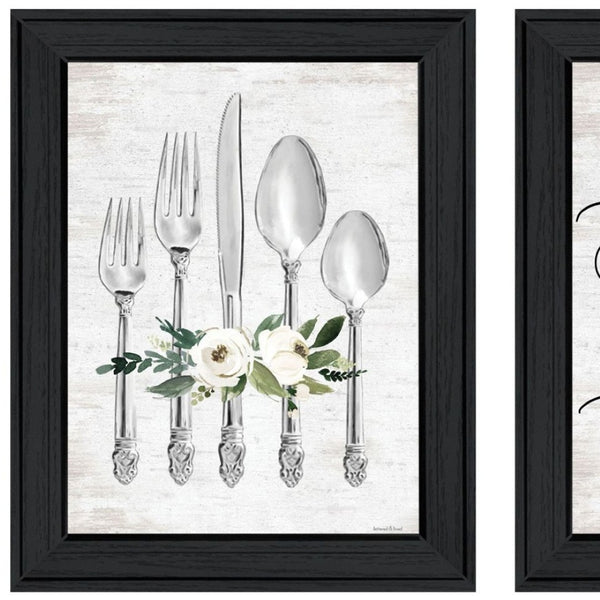 HomeRoots Set of Two Contemporary Framed Wall Art Prints – Whimsical Black Frames for Dining & Home Décor 568446