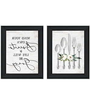 HomeRoots Set of Two Contemporary Framed Wall Art Prints – Whimsical Black Frames for Dining & Home Décor 568446