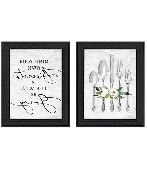 HomeRoots Set of Two Contemporary Framed Wall Art Prints – Whimsical Black Frames for Dining & Home Décor 568446