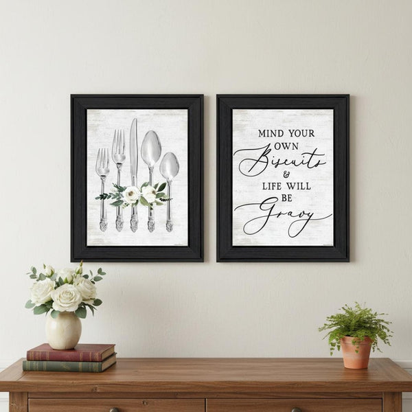 HomeRoots Set of Two Contemporary Framed Wall Art Prints – Whimsical Black Frames for Dining & Home Décor 568446