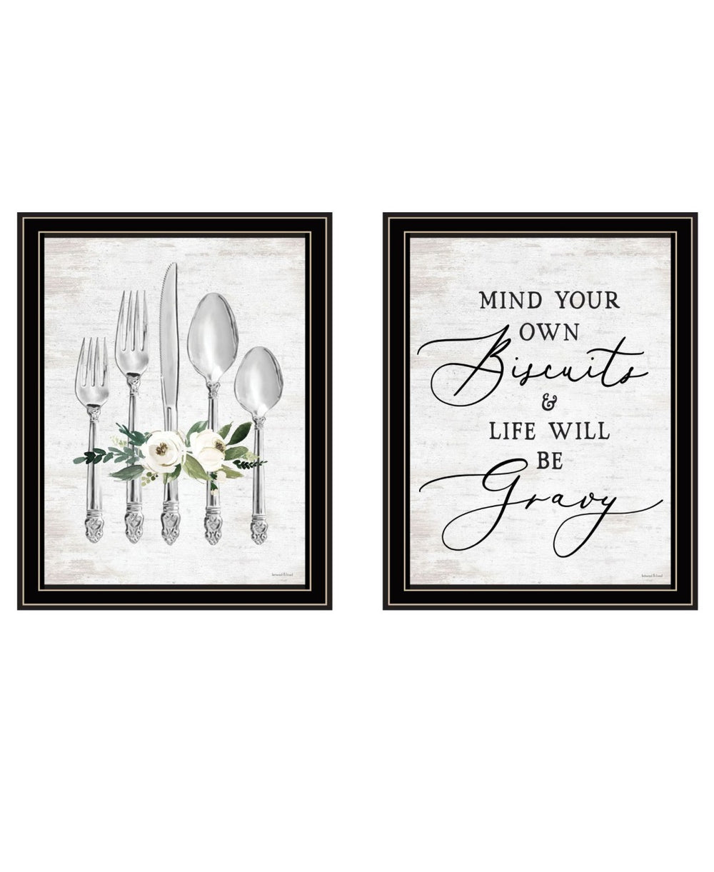 HomeRoots Set of Two Playful Ready to Dine Black Framed Wall Art Prints for Chic Dining Room Decor 568447