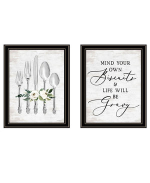 HomeRoots Set of Two Playful Ready to Dine Black Framed Wall Art Prints for Chic Dining Room Decor 568447