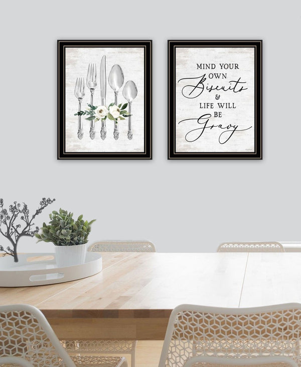 HomeRoots Set of Two Playful Ready to Dine Black Framed Wall Art Prints for Chic Dining Room Decor 568447