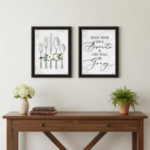 HomeRoots Set of Two Playful Ready to Dine Black Framed Wall Art Prints for Chic Dining Room Decor 568447