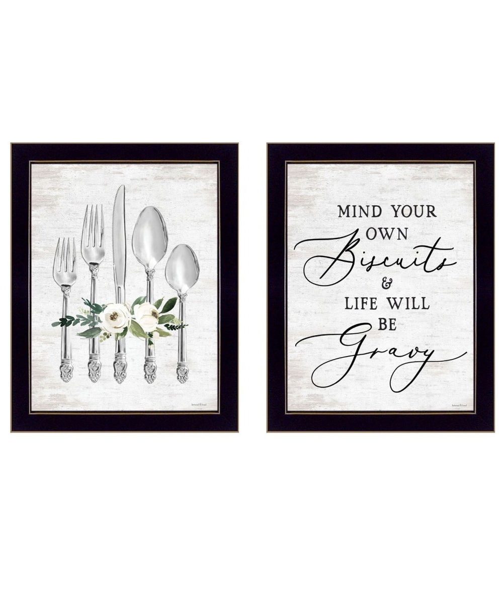 HomeRoots Set of Two Ready to Dine Framed Wall Art - Playful Humor Prints for Chic Kitchen & Dining Decor 568449