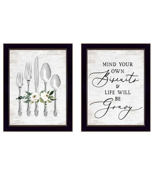 HomeRoots Set of Two Ready to Dine Framed Wall Art - Playful Humor Prints for Chic Kitchen & Dining Decor 568449