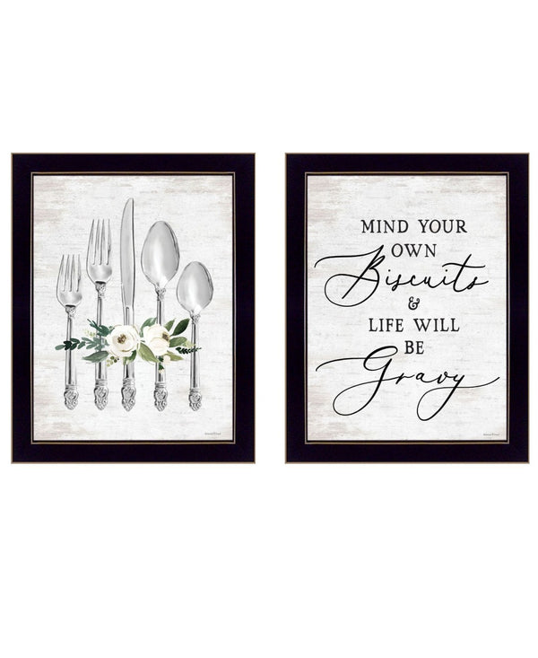 HomeRoots Set of Two Ready to Dine Framed Wall Art - Playful Humor Prints for Chic Kitchen & Dining Decor 568449