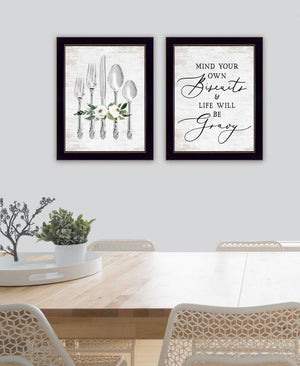 HomeRoots Set of Two Ready to Dine Framed Wall Art - Playful Humor Prints for Chic Kitchen & Dining Decor 568449