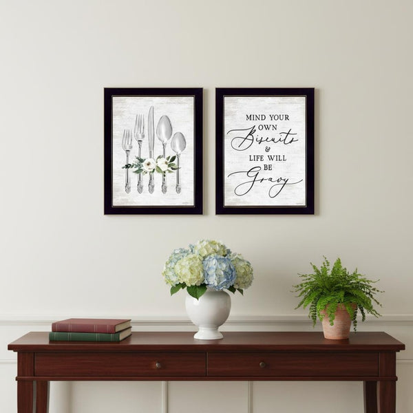HomeRoots Set of Two Ready to Dine Framed Wall Art - Playful Humor Prints for Chic Kitchen & Dining Decor 568449