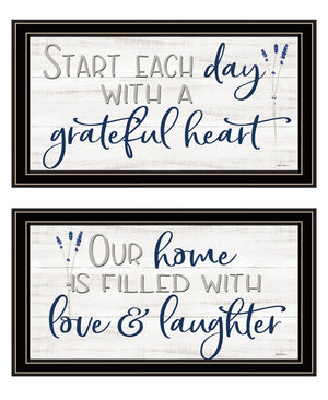 HomeRoots Set of Two "Grateful Heart" Black Framed Art Prints - Modern, Stylish Decor for Any Room 568457