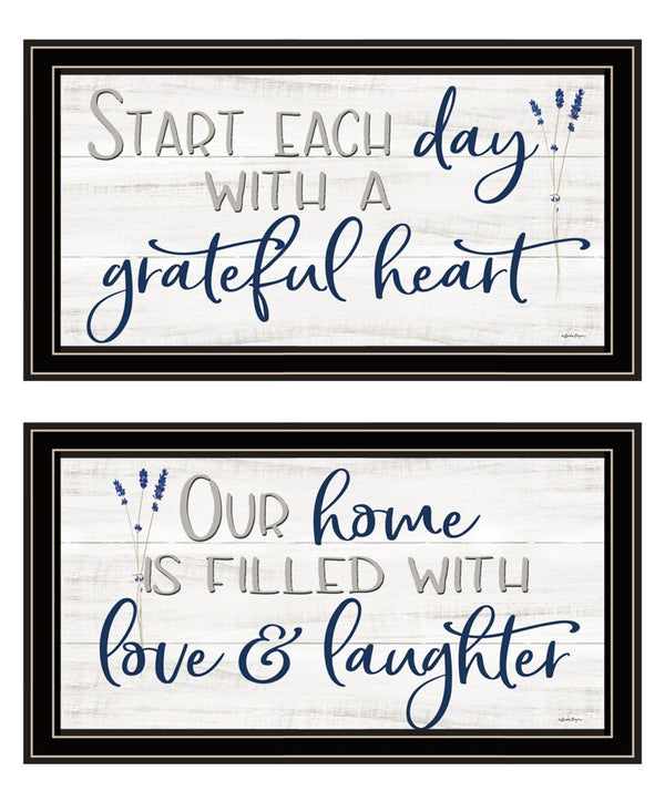 HomeRoots Set of Two "Grateful Heart" Black Framed Art Prints - Modern, Stylish Decor for Any Room 568457